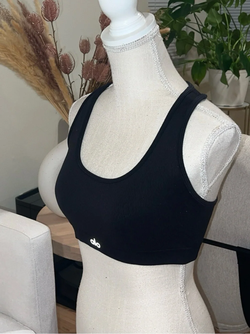 ALO Yoga Black Ribbed Racerback Sports Bra